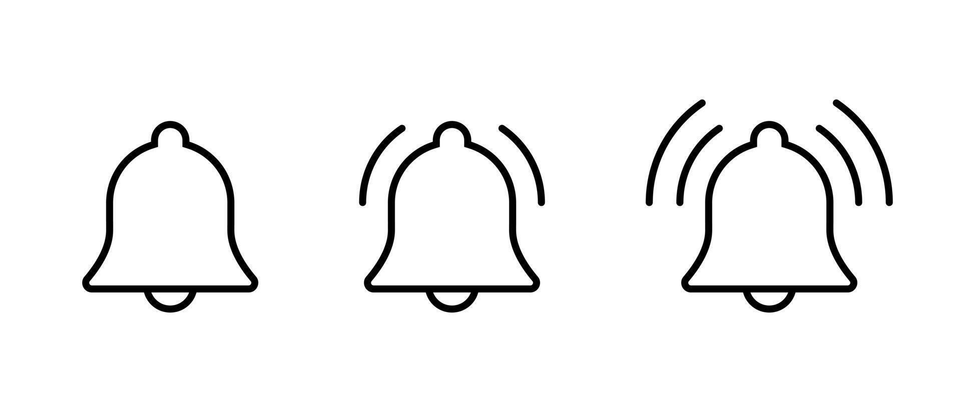 Ringing bell icon set in line style. Notification alert sign symbol vector