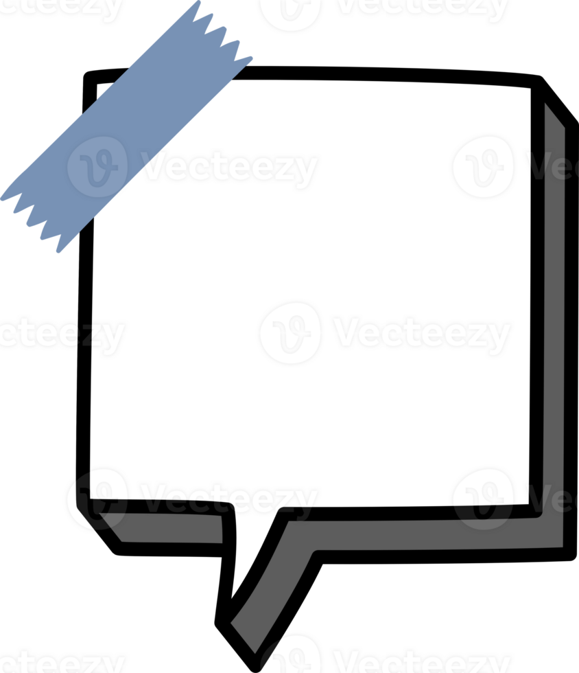 3d black and white color speech bubble balloon with tape, icon sticker memo keyword planner text box banner png