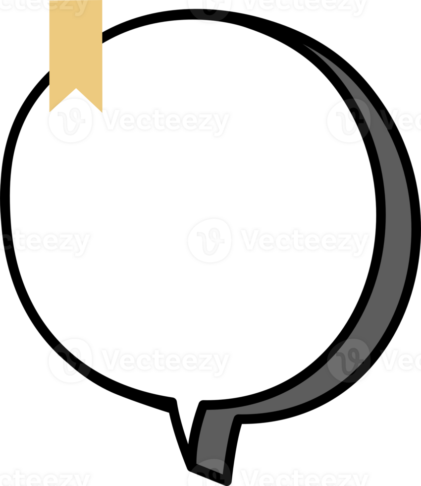 3d black and white color speech bubble balloon with bookmark ribbon, icon sticker memo keyword planner text box banner png