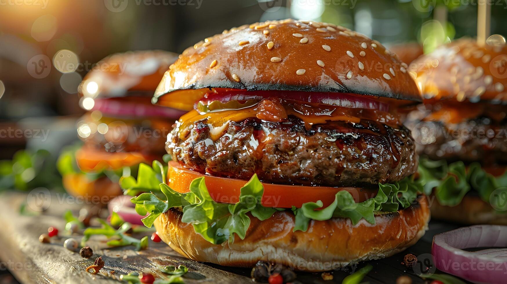 Friends Enjoying Burgers at Backyard Cookout with Natural Diffused Lighting photo