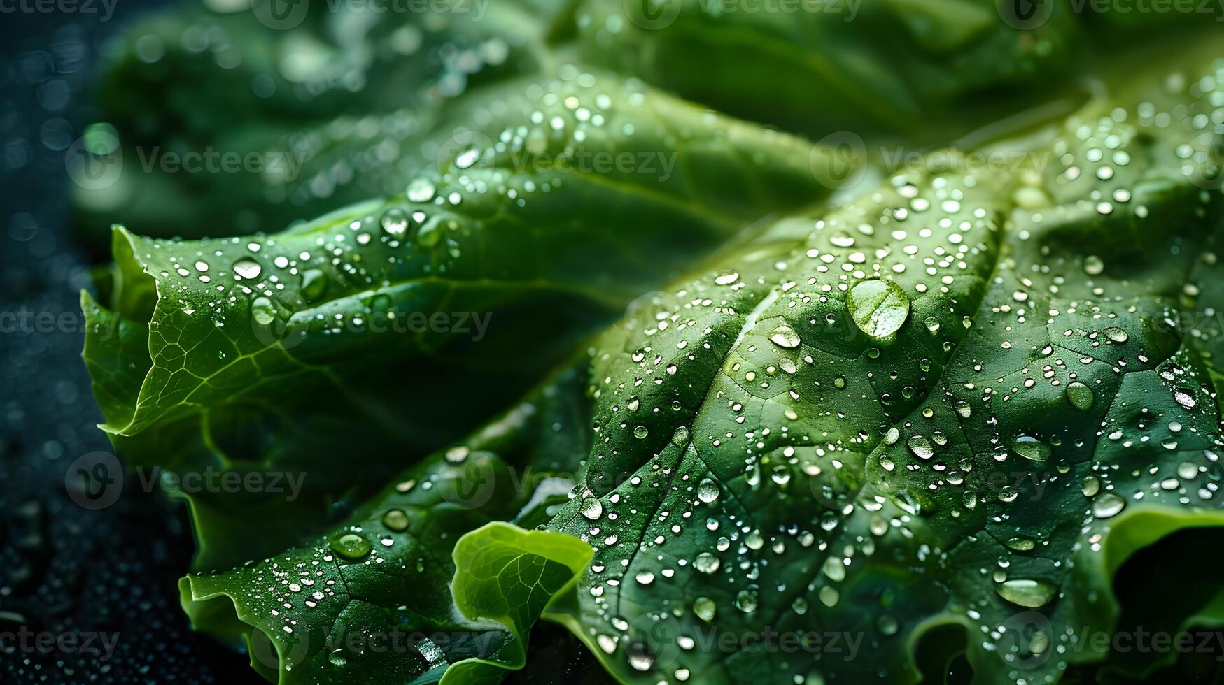 Freshly Picked Lettuce Leaf with Glistening Dew Droplets in Soft Natural Light photo