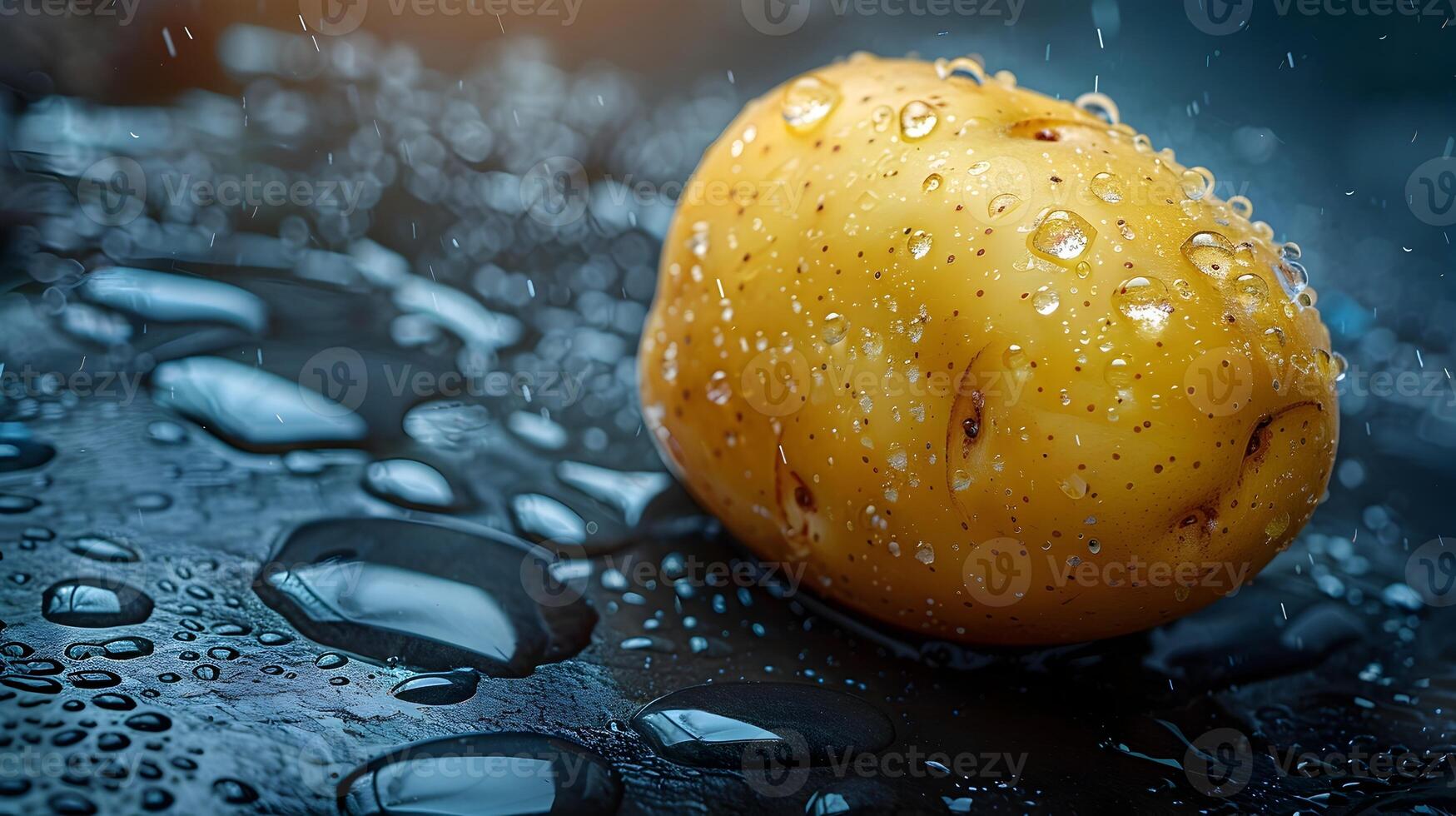 Glistening Potato Close Up Displaying Fresh Earthy Texture on Dark Background photo