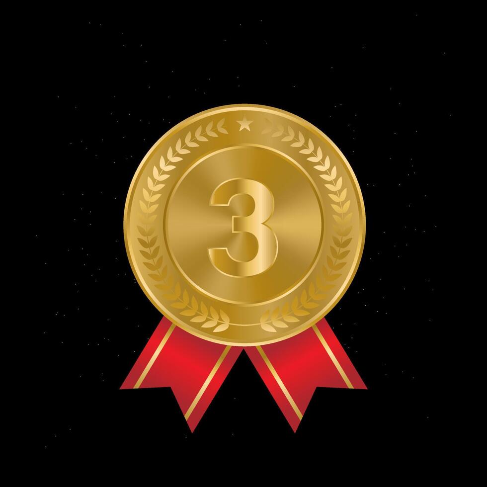 ward golden medals 3d realistic illustration. third place medals with laurel leaves. vector