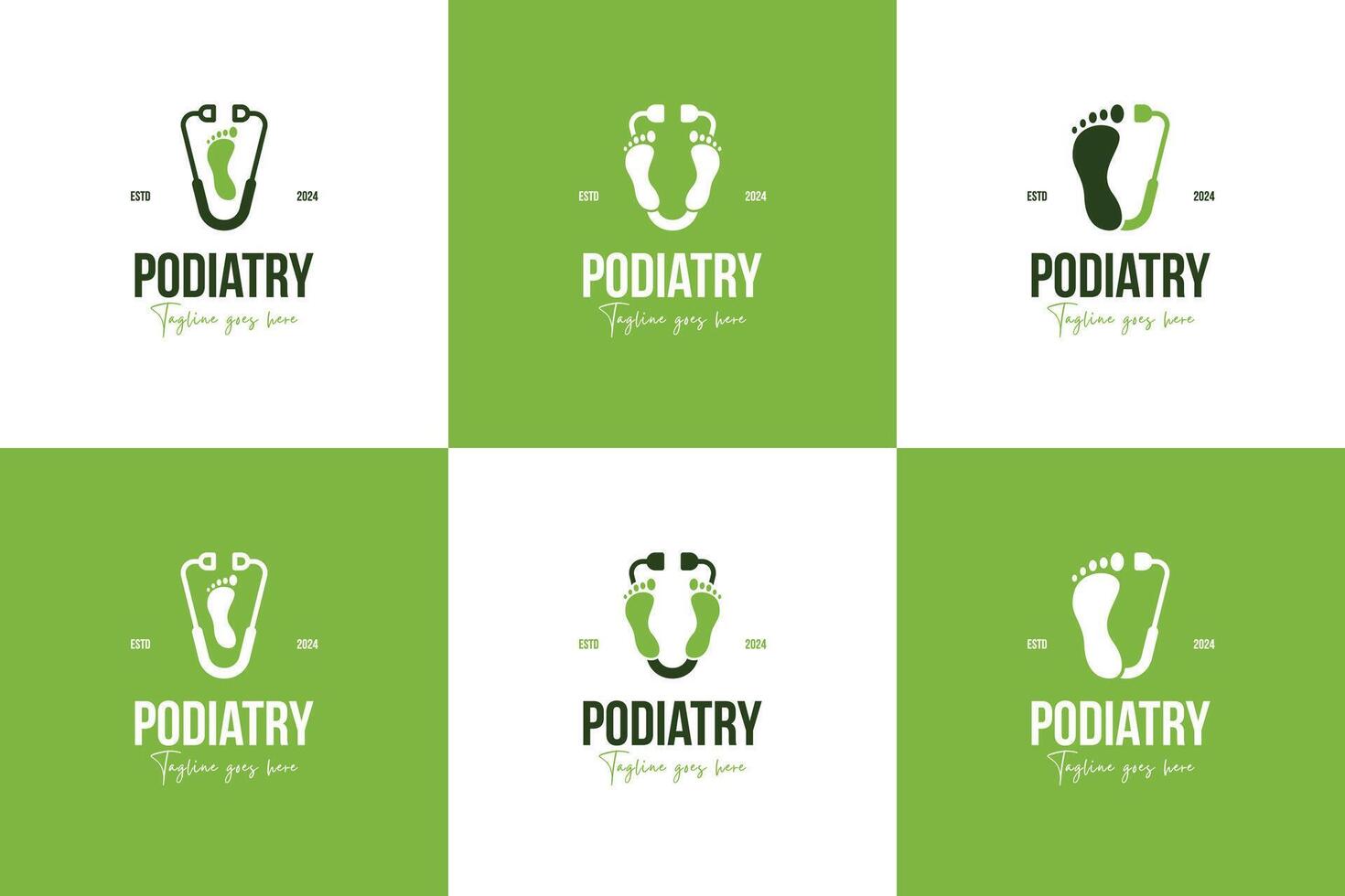 Set of podiatry health foot and stethoscope logo design illustration template idea vector