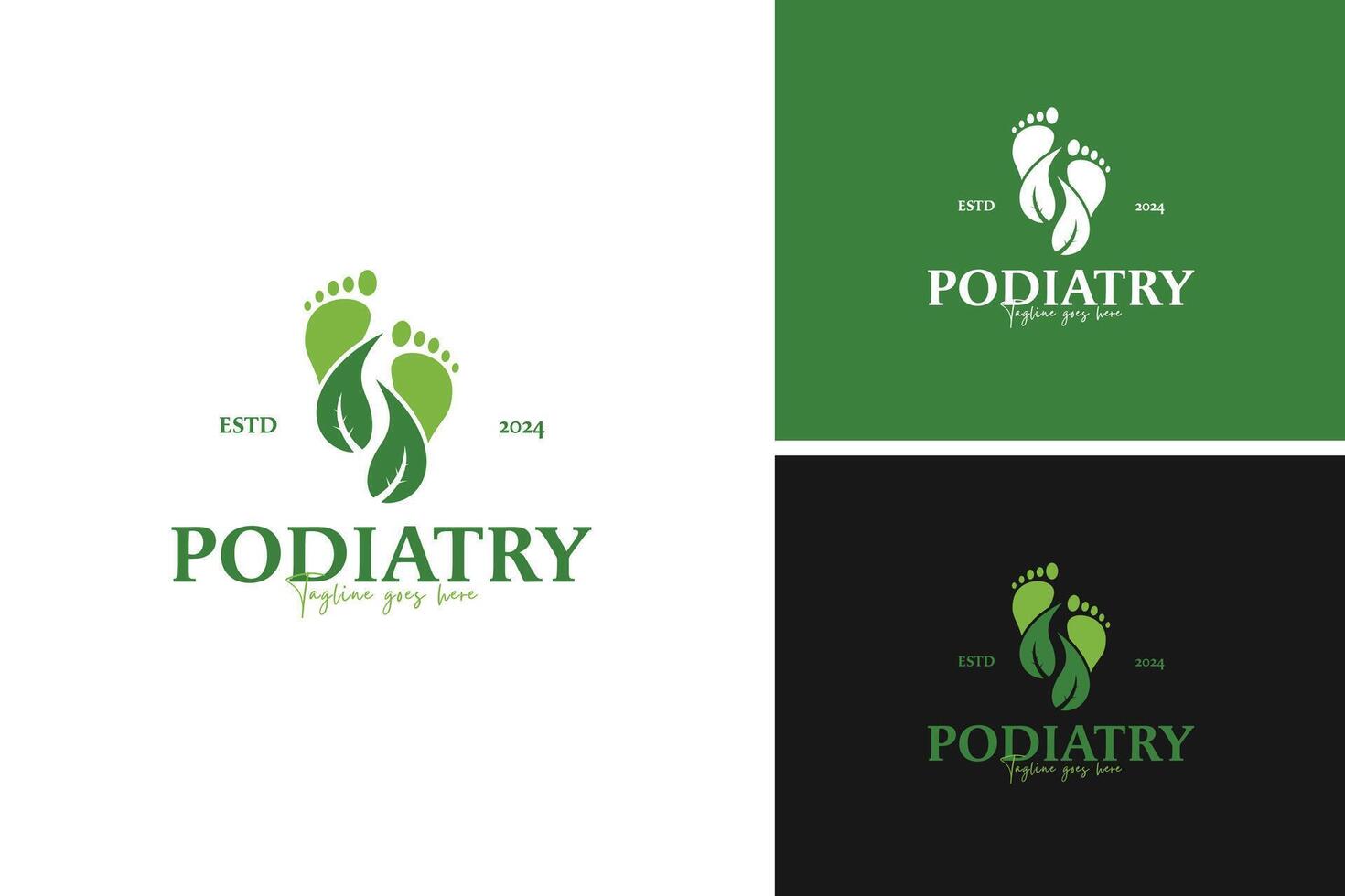 Podiatry natural footprint and leaves logo design illustration template idea vector