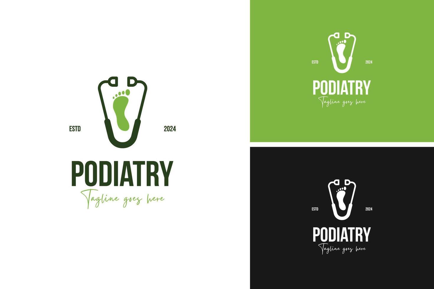 Podiatry health foot and stethoscope logo design illustration template idea vector
