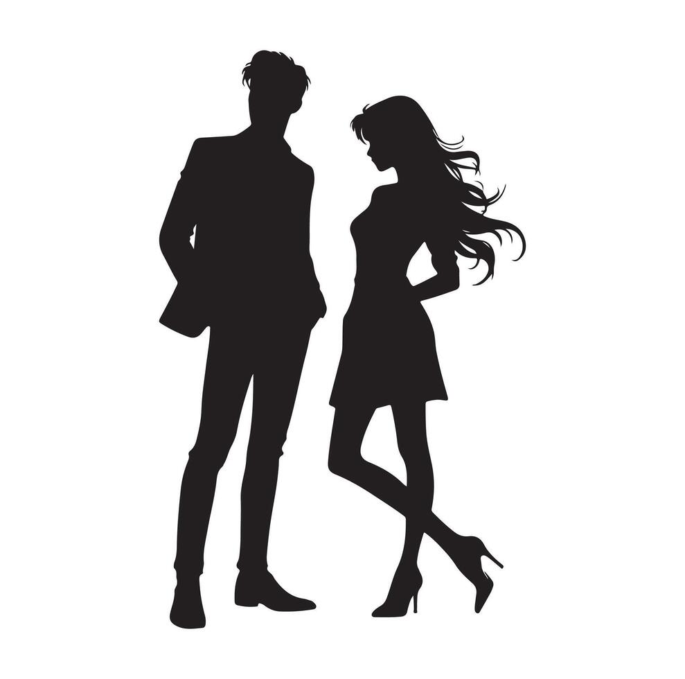 couple standing silhouette vector