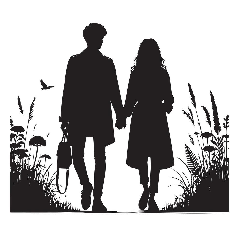 couple standing silhouette vector