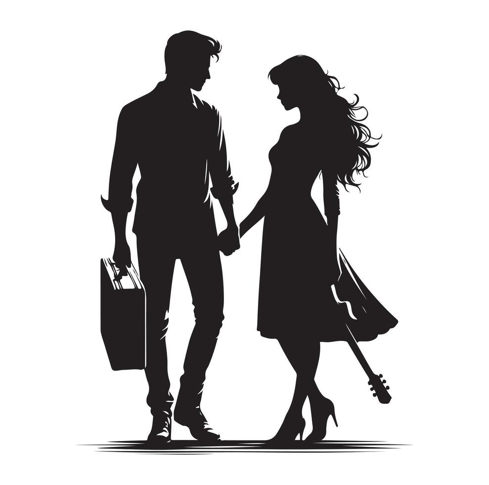 couple standing silhouette vector