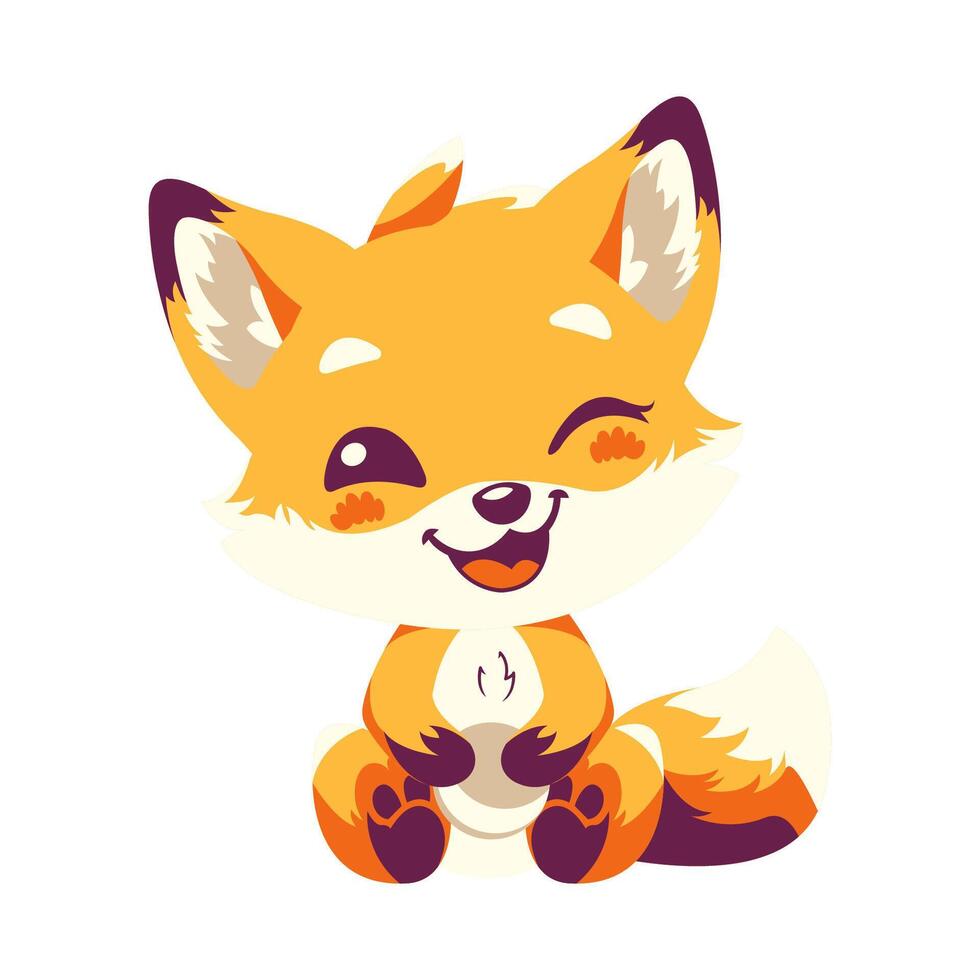 Cute Baby Fox Cartoon Character Illustration Sitting with Happy Expression vector