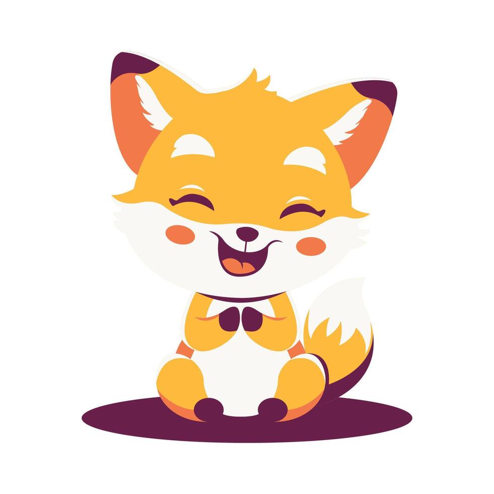 Cute Baby Fox Cartoon Character Illustration Sitting with Happy Expression vector