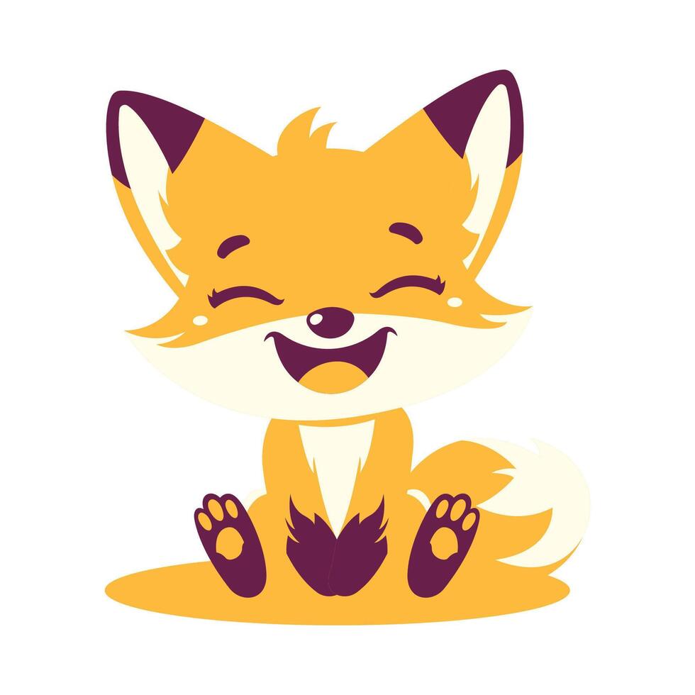 Cute Baby Fox Cartoon Character Illustration Sitting with Happy Expression vector