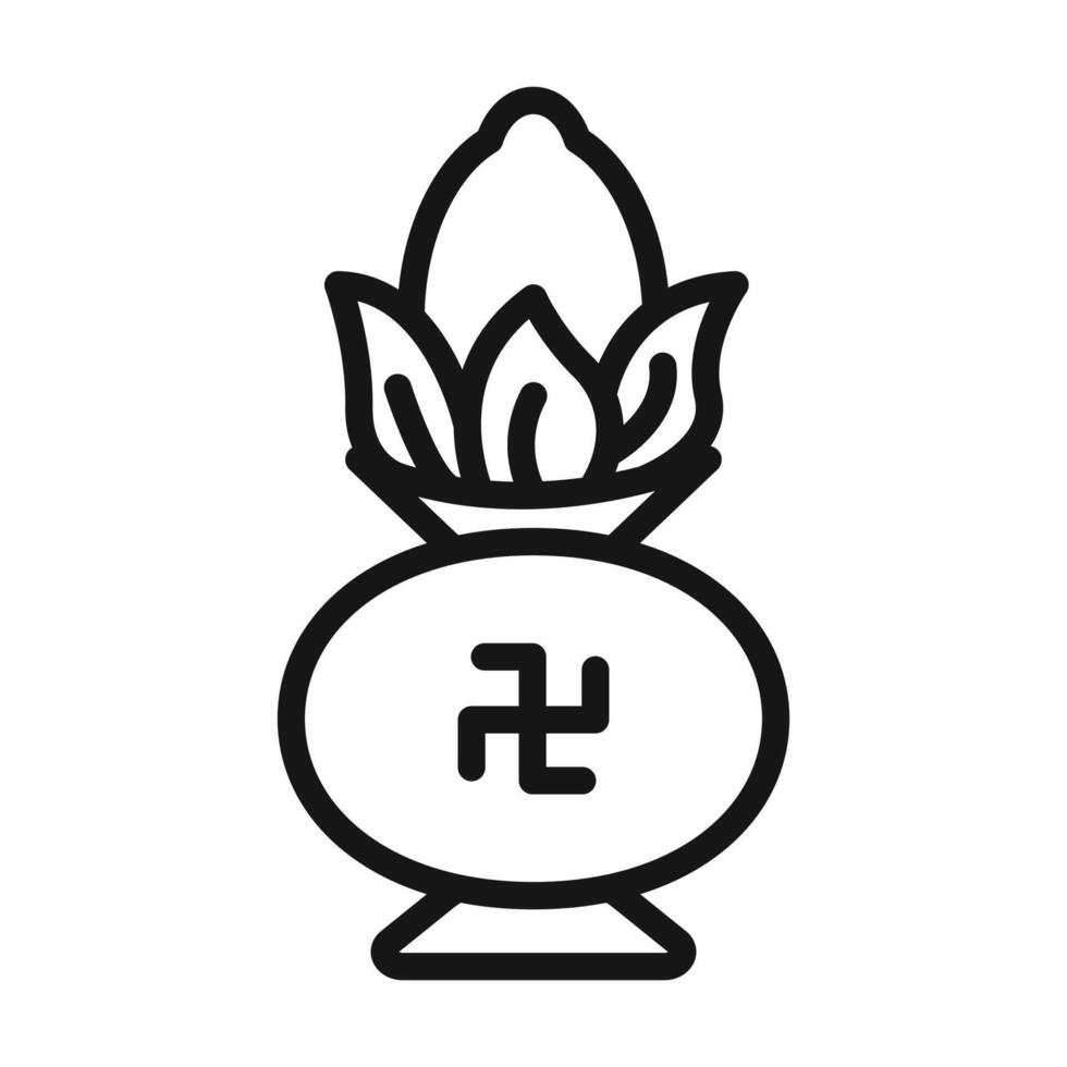 Kalash with coconut icon Black line art vector
