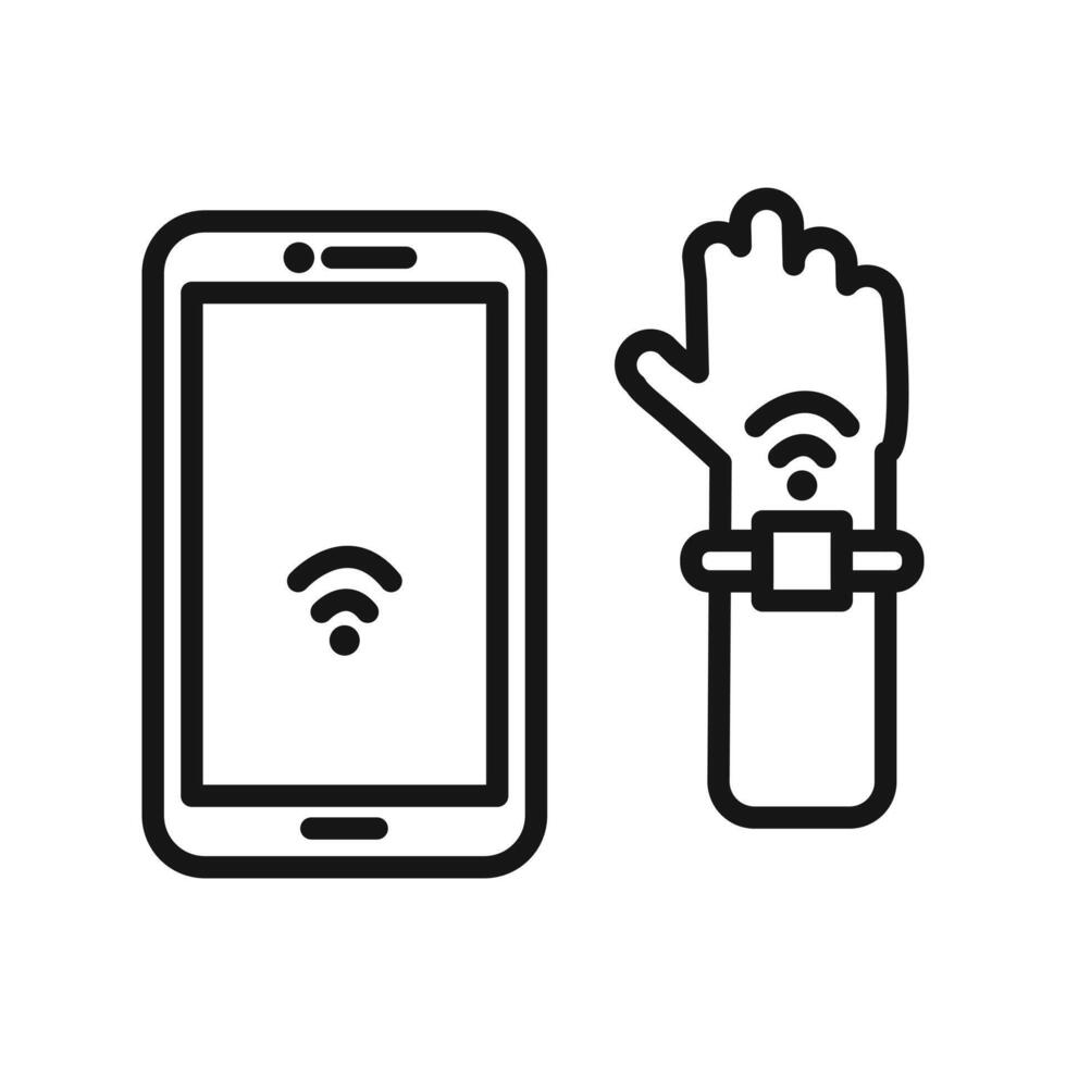 NFC bracelet connected icon Black line art vector