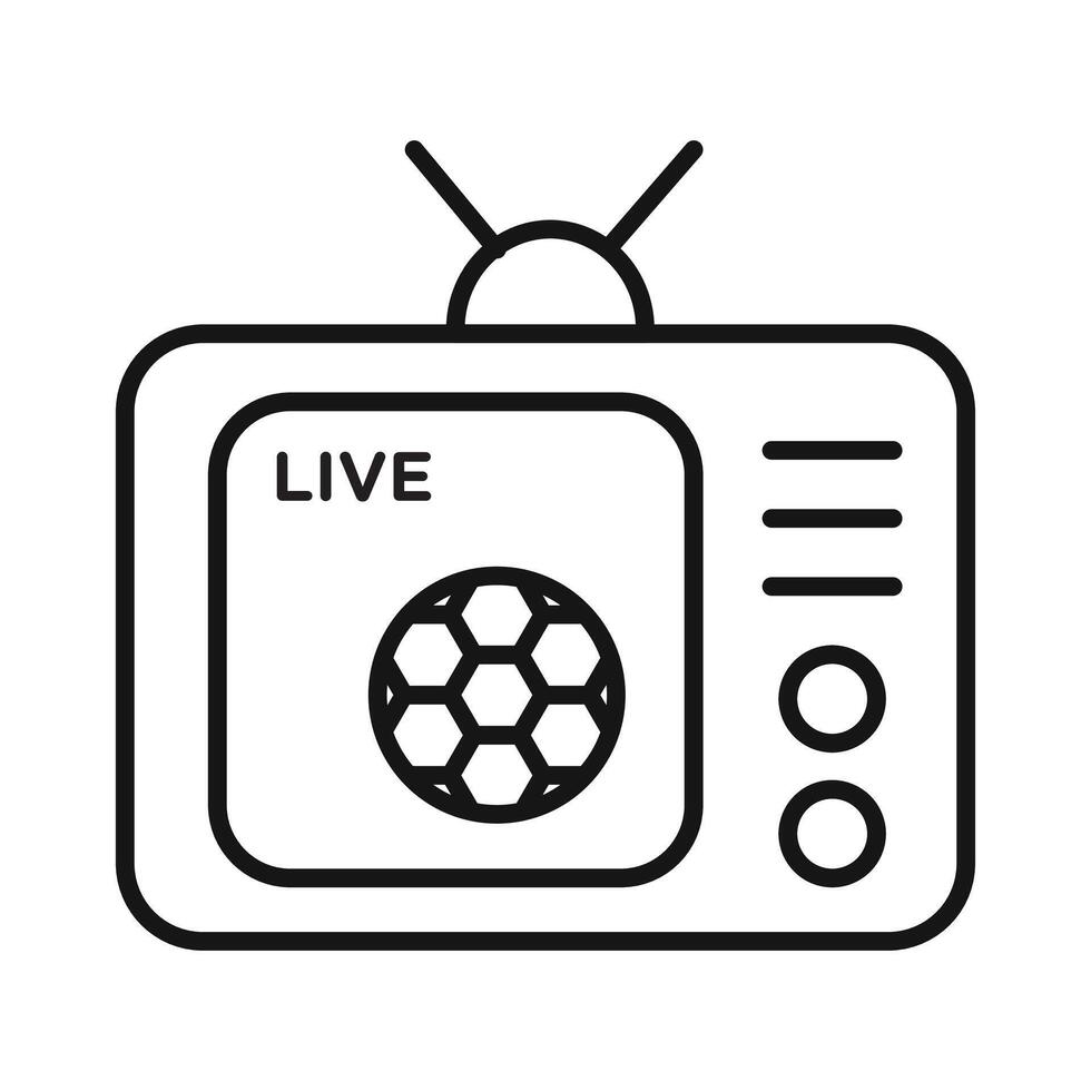 Soccer Live Match On TV icon Black line art vector