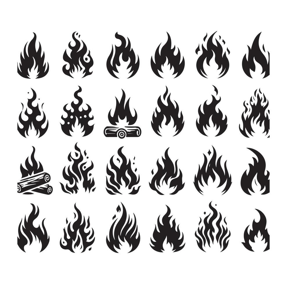 Fire flame silhouette icon set silhouette collection vector