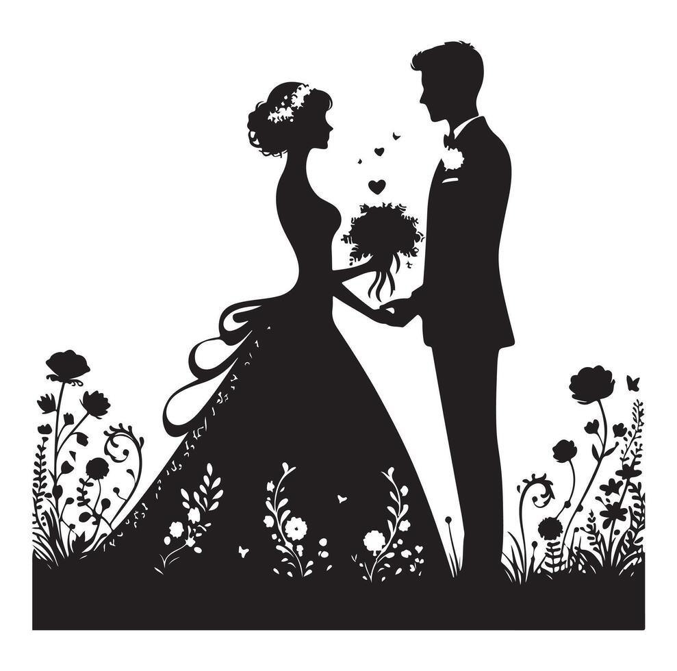 Happy marriage weddings couples silhouette vector