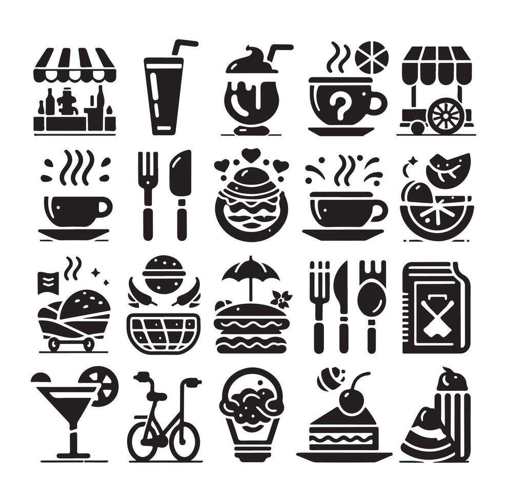 Set of cafe icons, restaurant icon, food and drink icon design illustration vector
