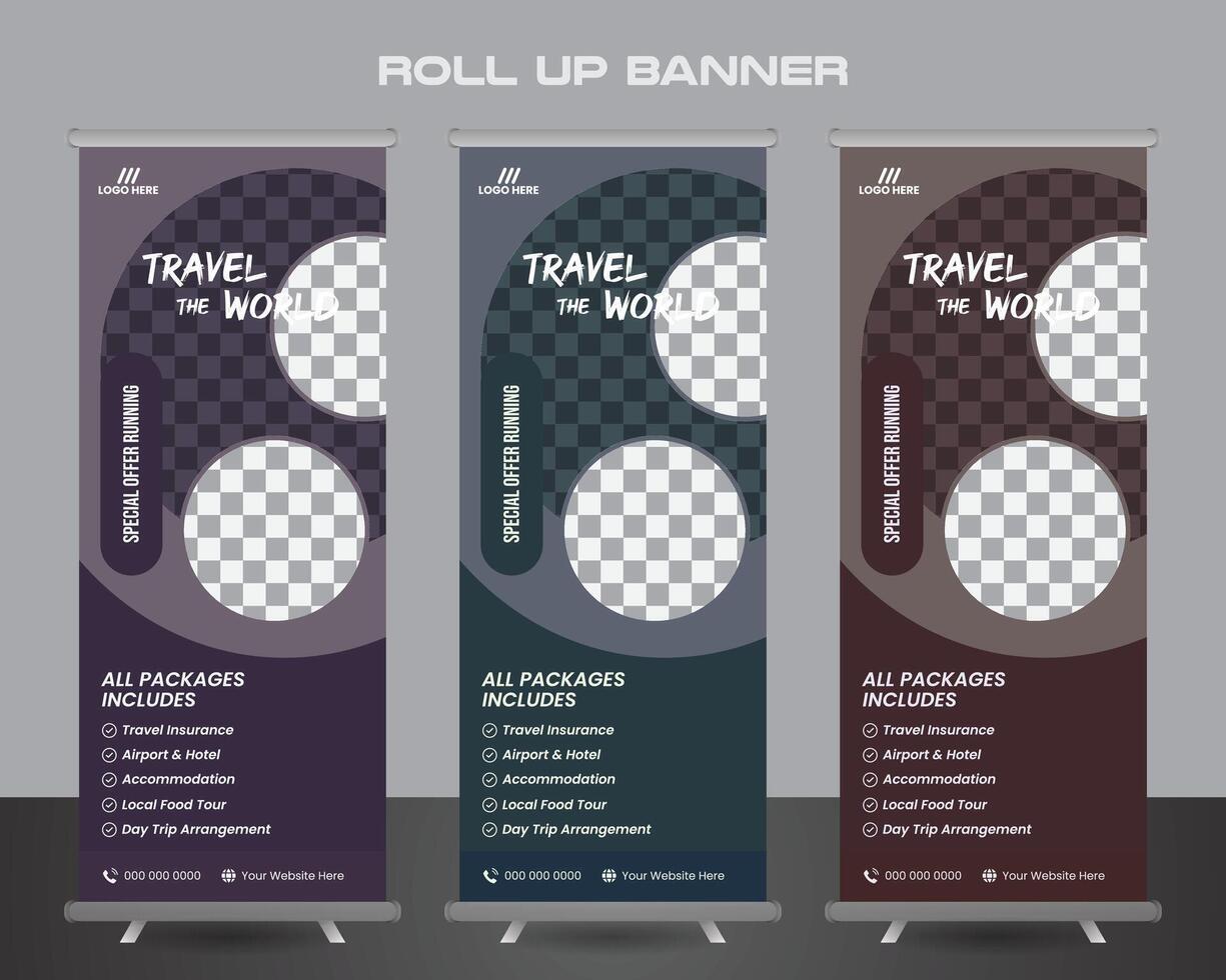 Explore and travel the world roll up banner template vector