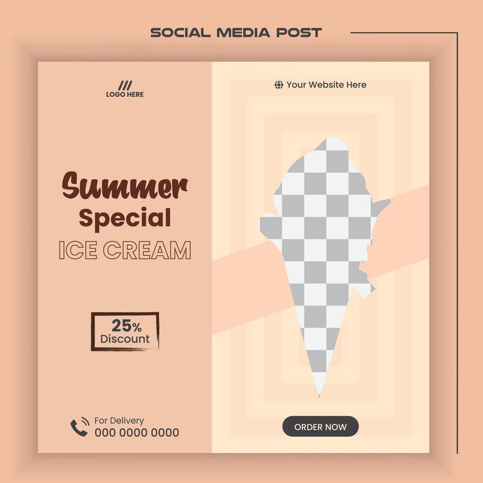 Clean and simple ice cream social media post design vector