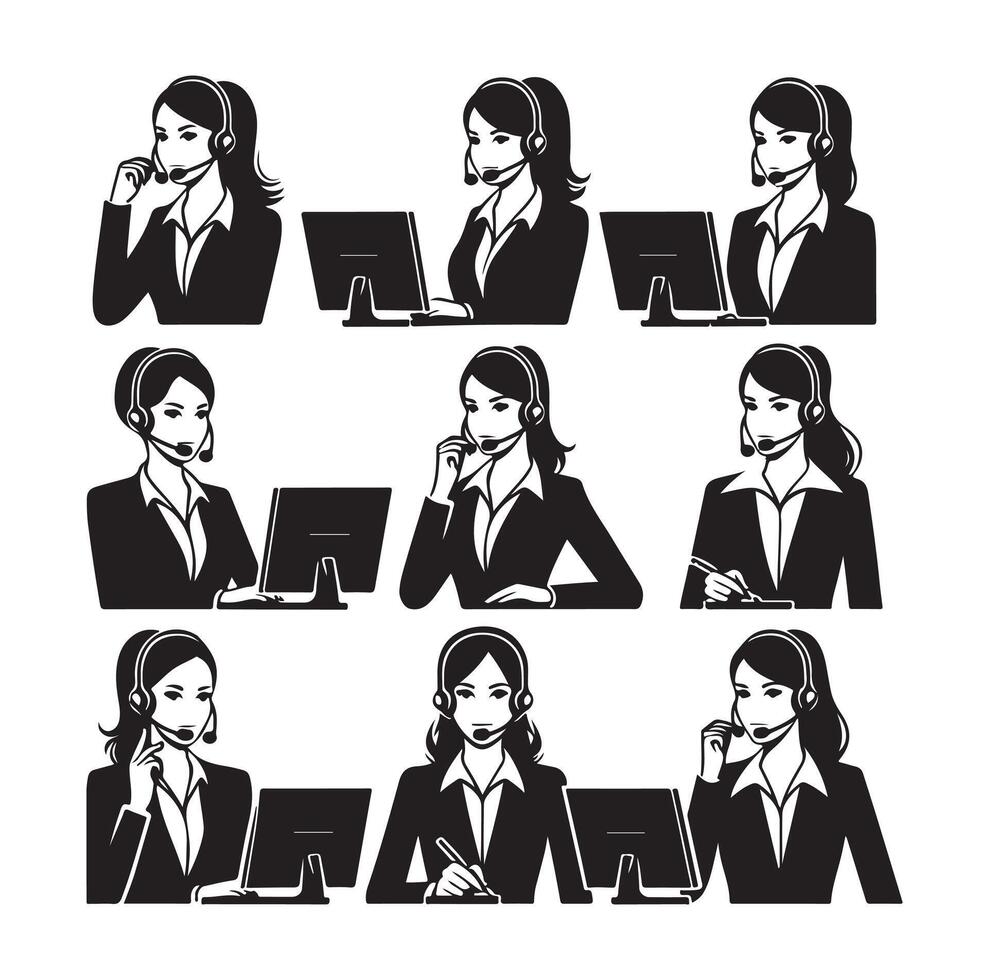 Call center woman silhouette vector