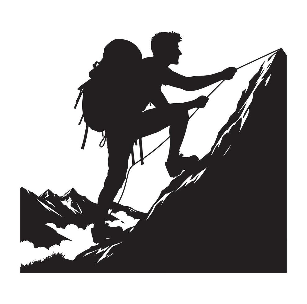 A man climbing mountain silhouette black vector
