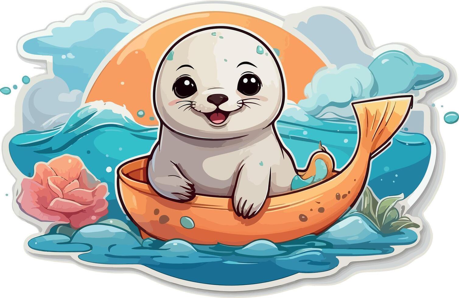 Happy Baby Seal with a Fish vector