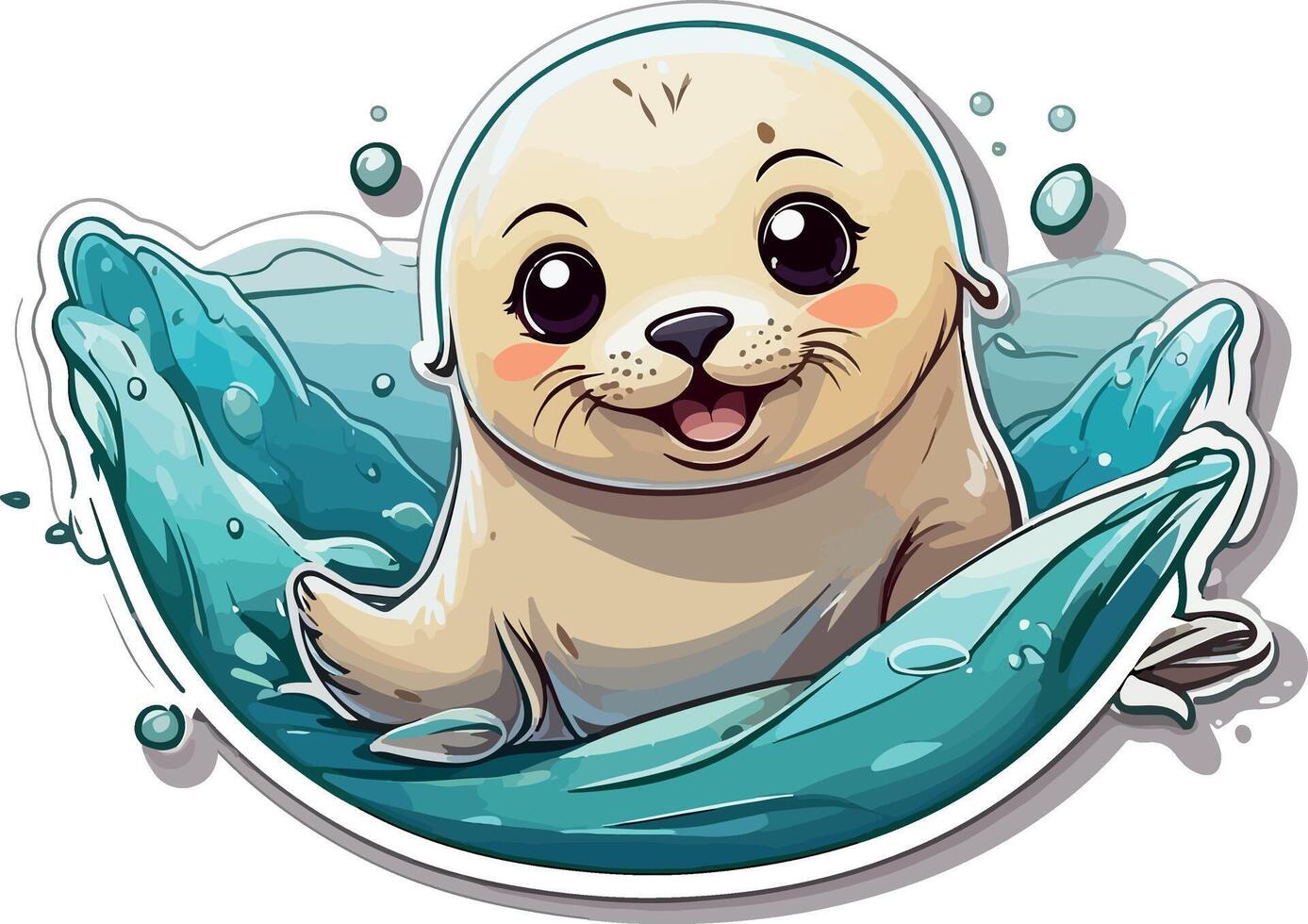 Happy Baby Seal with a Fish vector