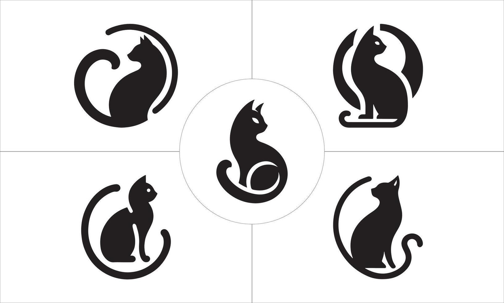 Set of Silhouette Cat Logo Design Icon Symbol Illustration vector