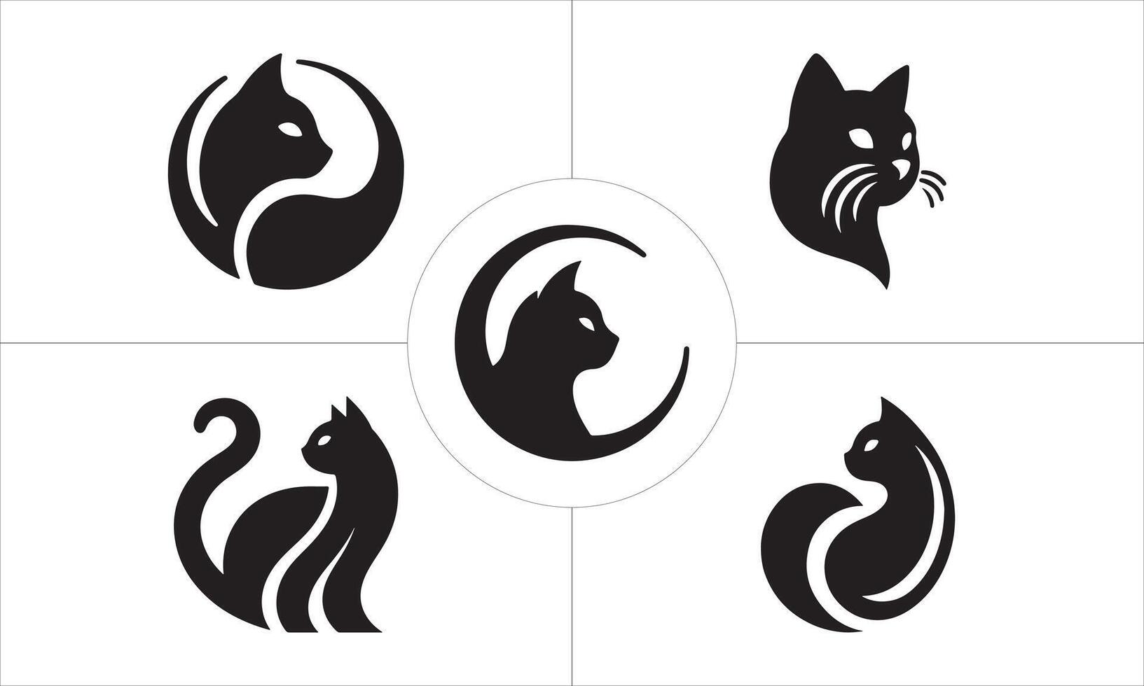 Set of Silhouette Cat Logo Design Icon Symbol Illustration vector