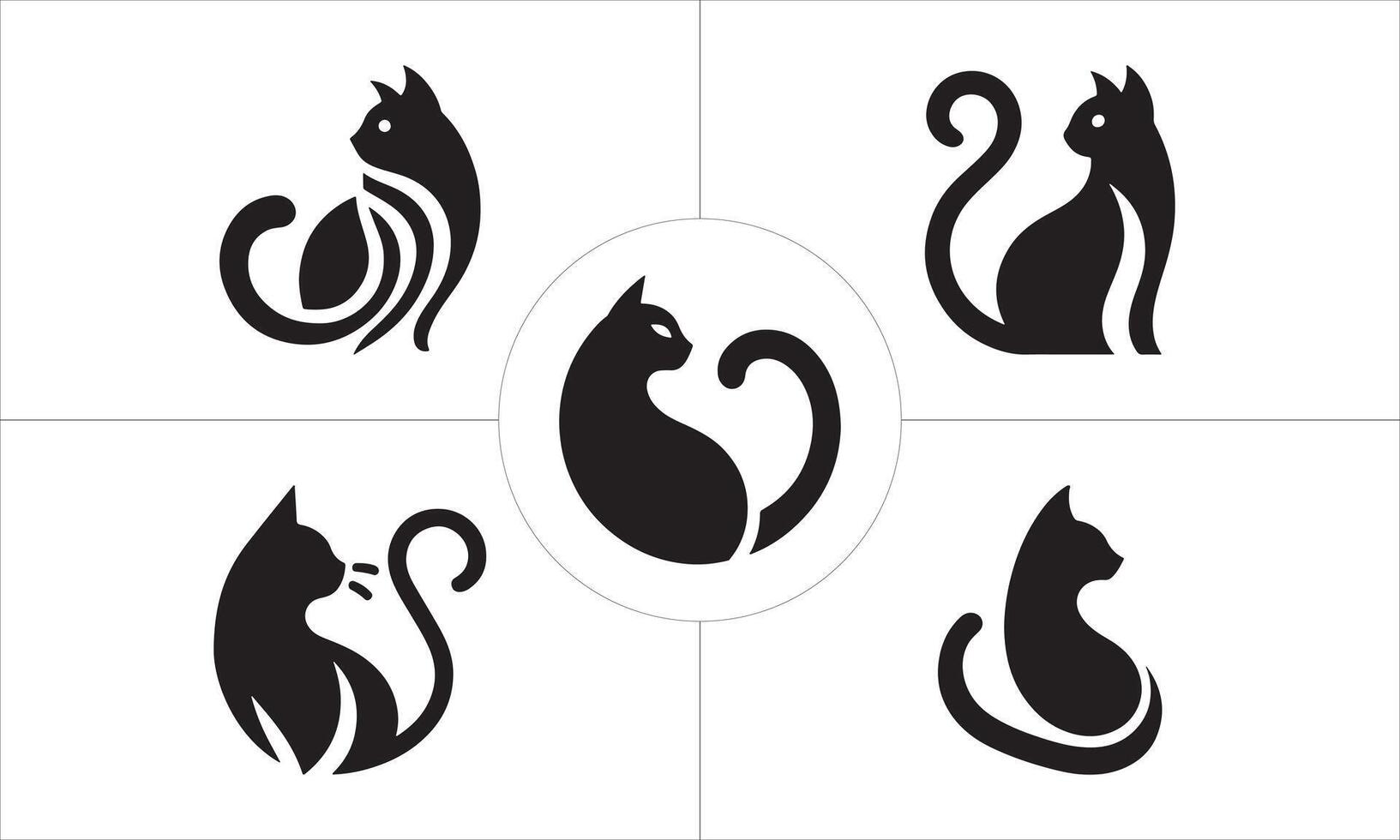Set of Silhouette Cat Logo Design Icon Symbol Illustration vector