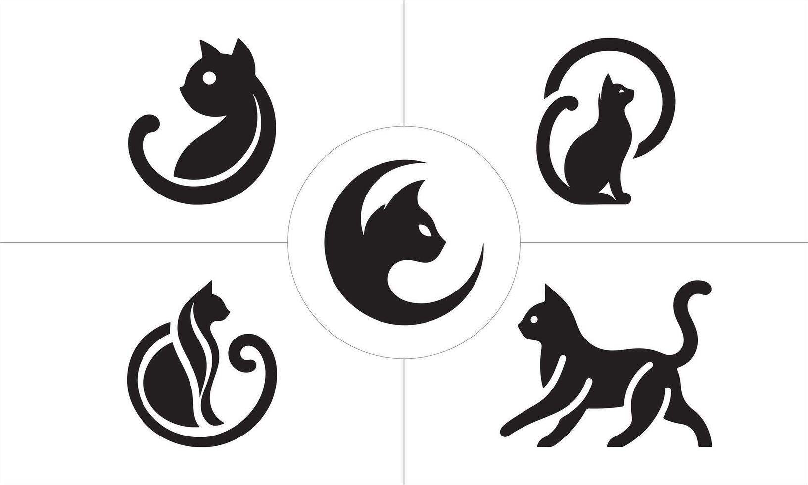 Set of Silhouette Cat Logo Design Icon Symbol Illustration vector