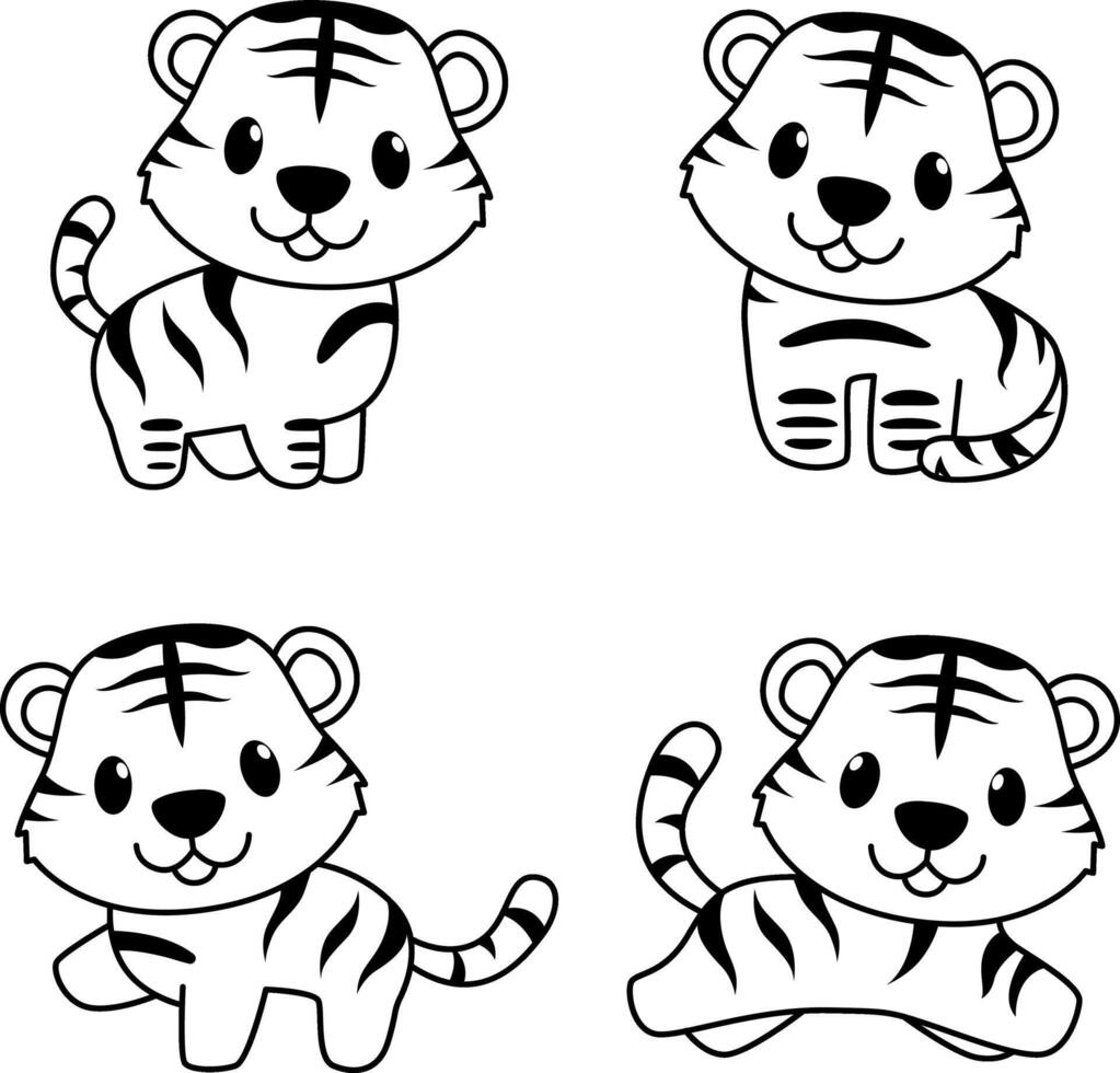 cute tiger boy outline style vector