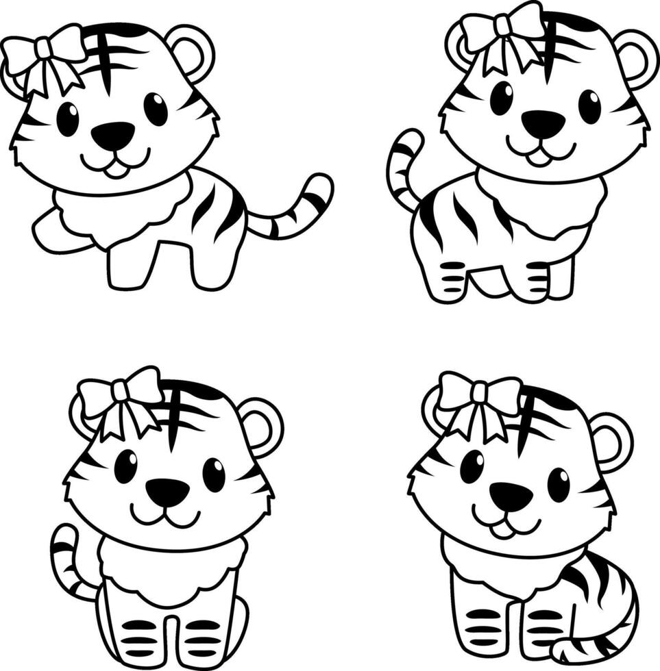cute tiger girl outline style vector