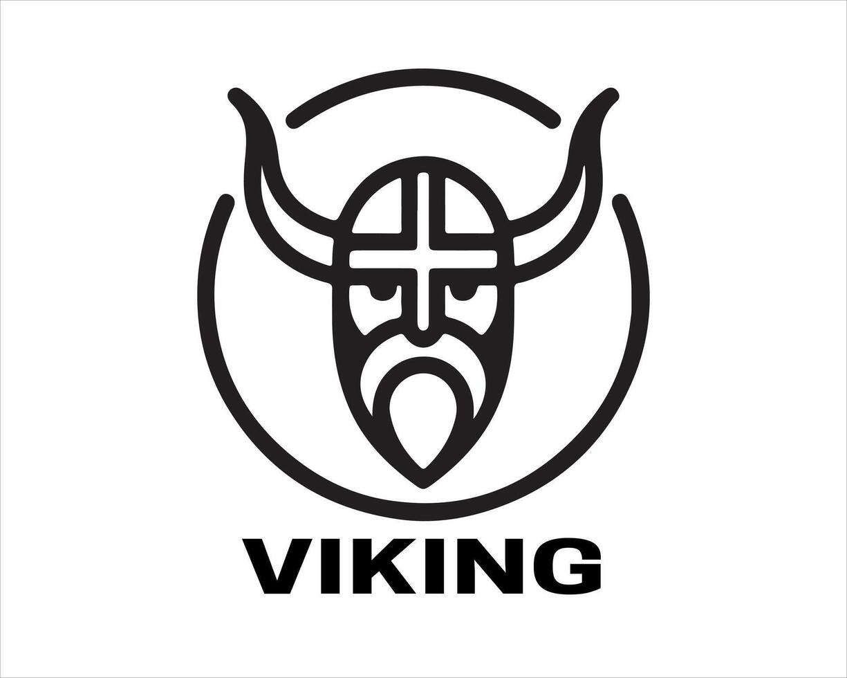 Lines Viking Head Logo Design Icon Symbol Template. vector
