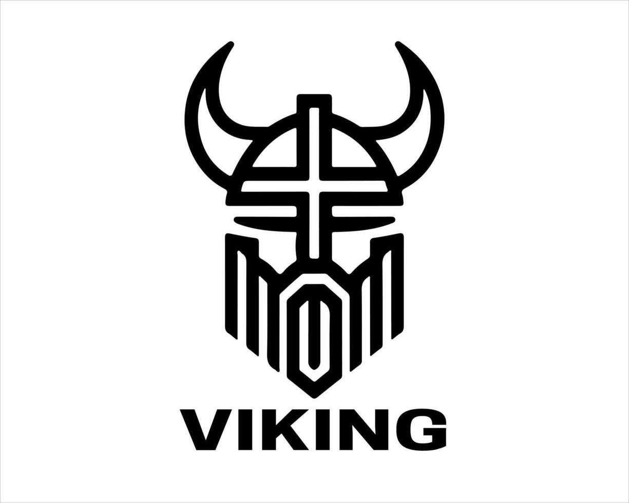 Lines Viking Head Logo Design Icon Symbol Template. vector