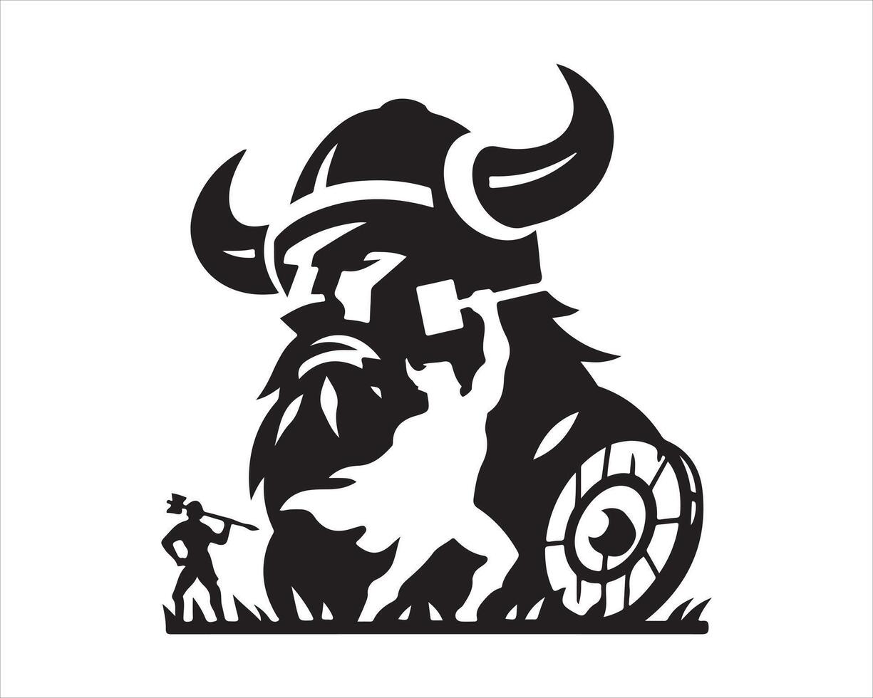 a viking with a hammer and shield is depicted in a silhouette vector