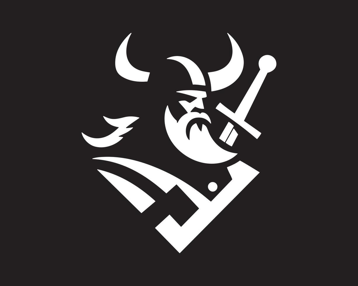 a viking with a sword and horns on a black background vector