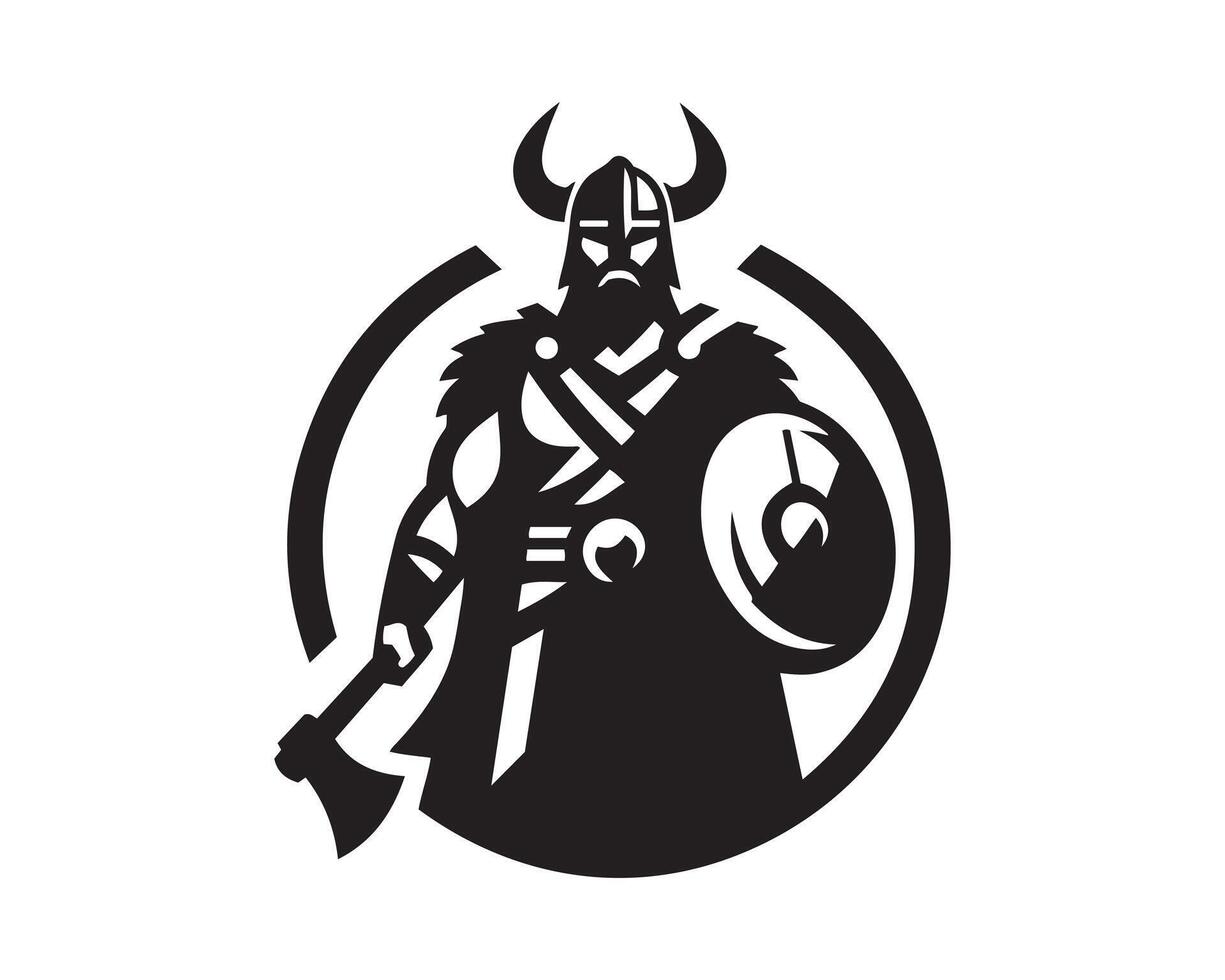 a viking with a spear and axe in his hand vector