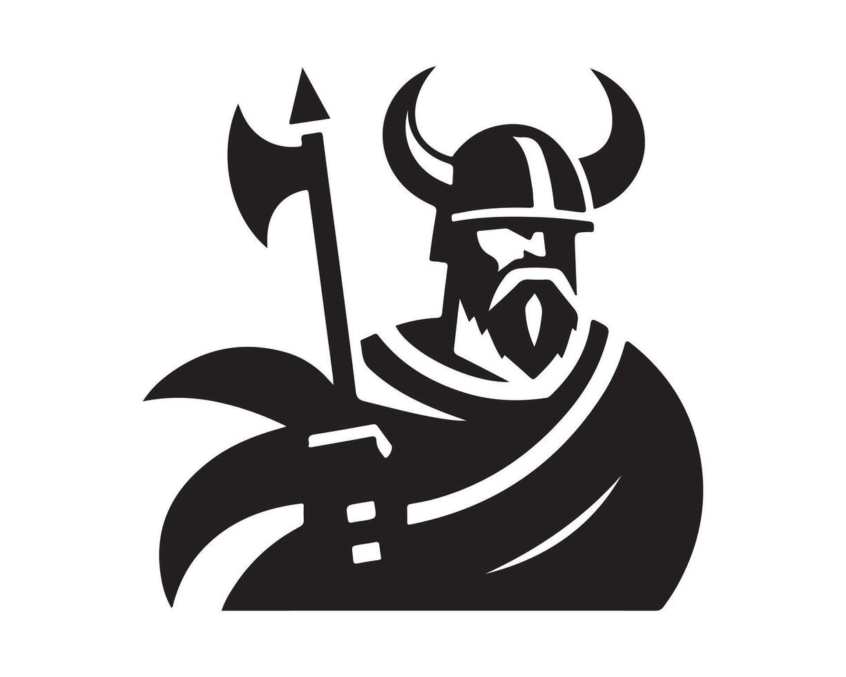 viking warrior with axe and spear icon vector