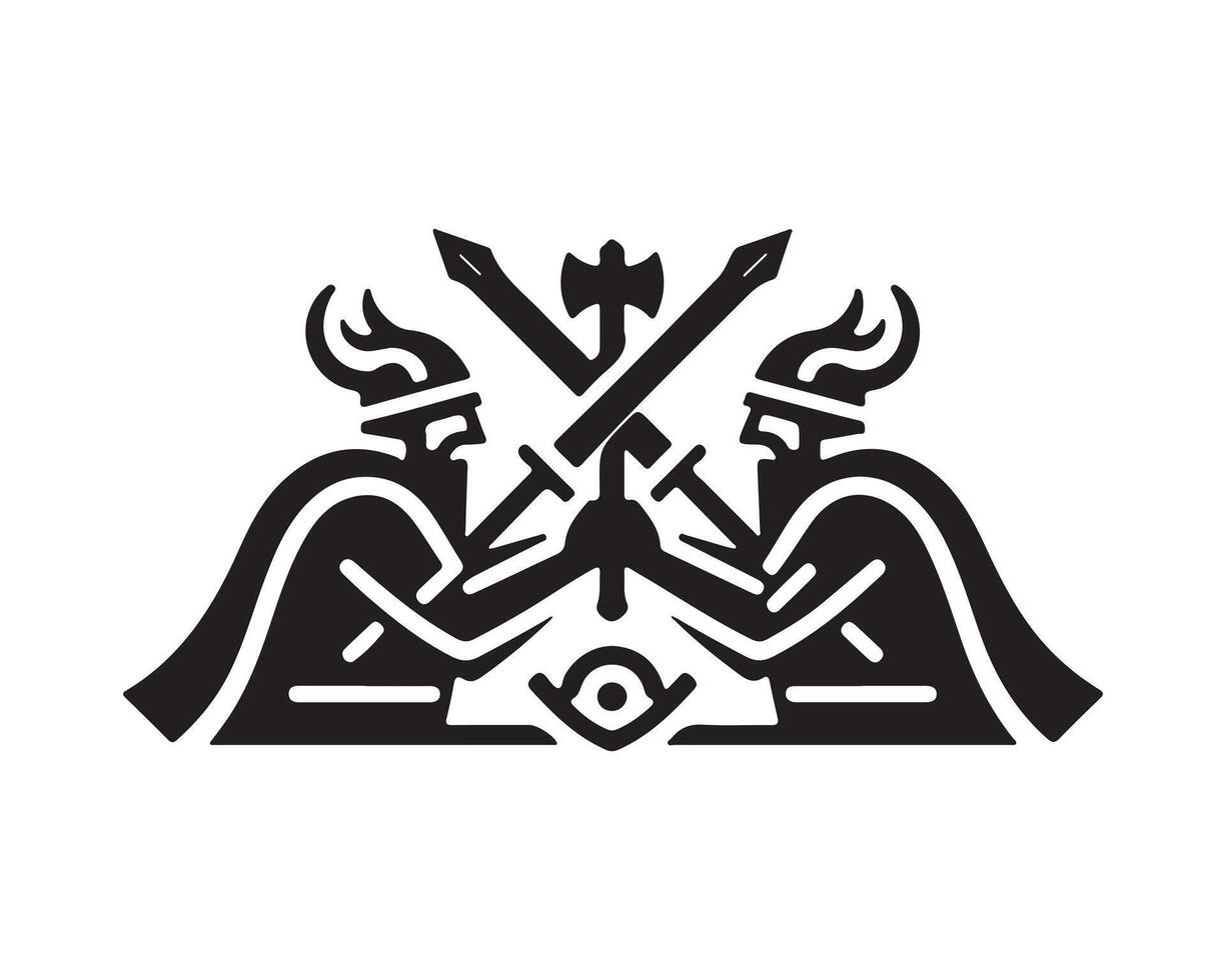 two men with swords and axes are holding hands vector