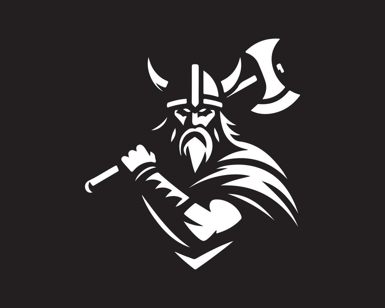 viking warrior with axe on black background vector
