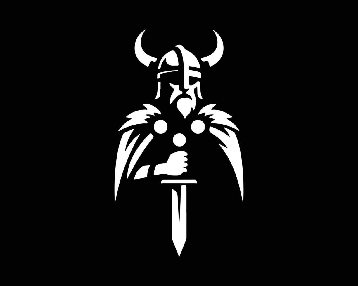 a viking with a sword on a black background vector
