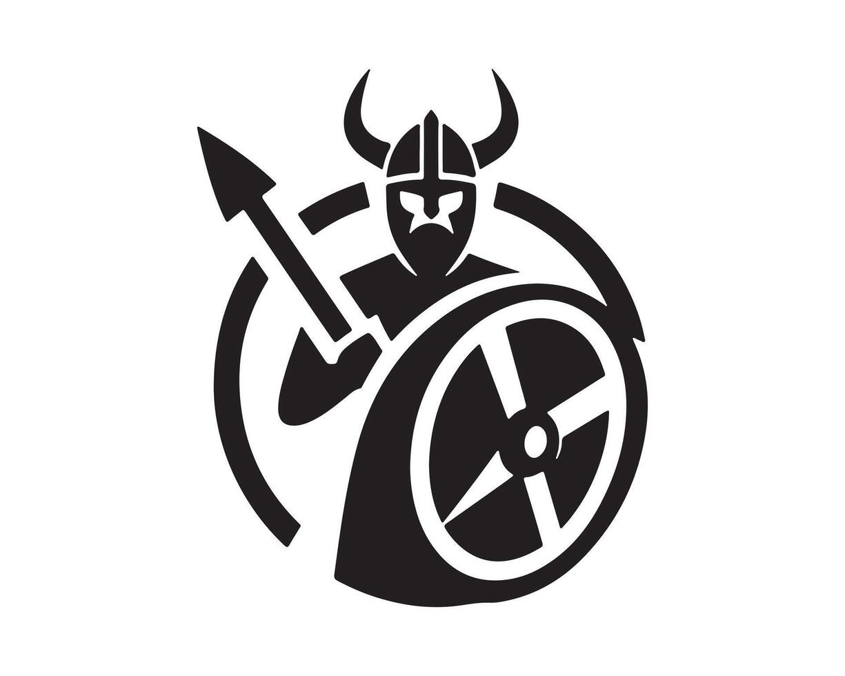 a viking warrior with a spear and shield logo vector