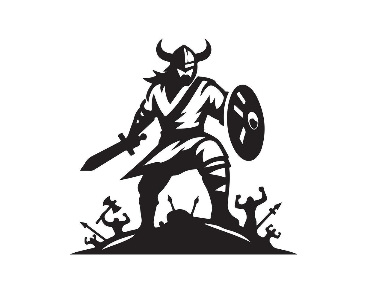 a viking warrior with a shield and sword. icon symbol vector