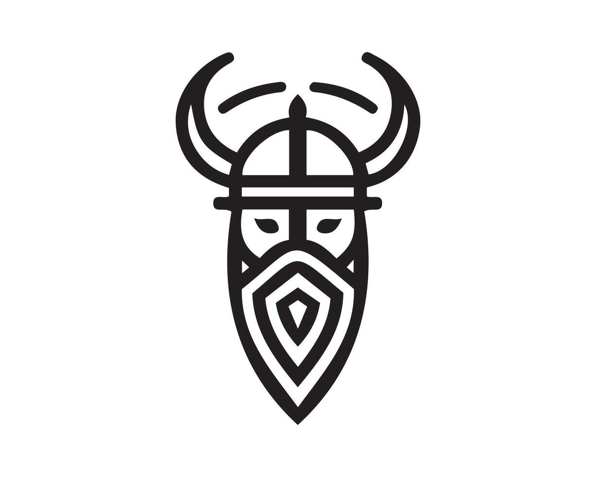 viking helmet icon, line art, illustration vector