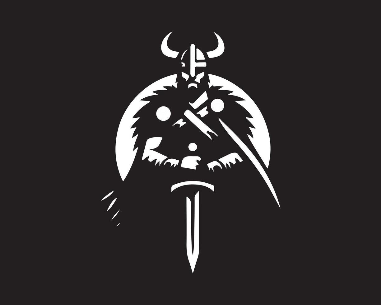 a viking warrior with a sword and horns on a black background vector
