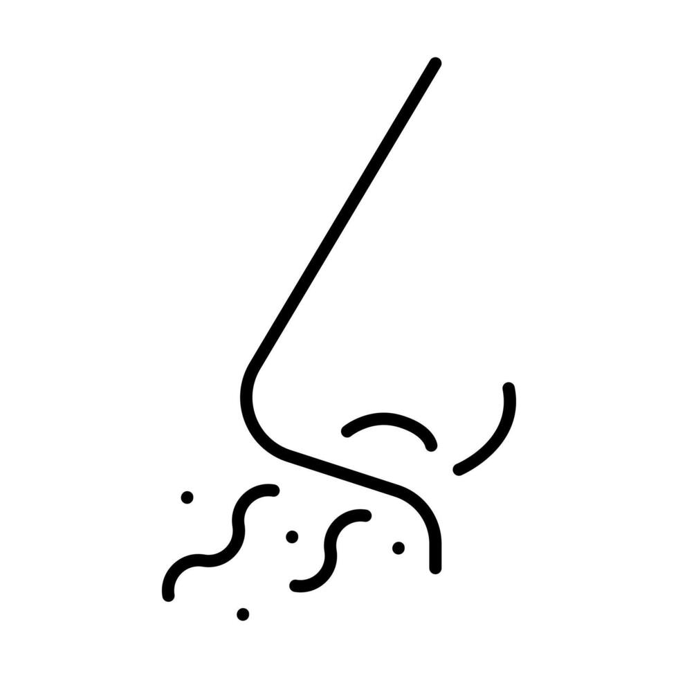 Nose with smell particles line icon. Olfactory system, scent detection, allergy, breathing, nasal, odor, sense, particles, nose, line, icon, smell vector