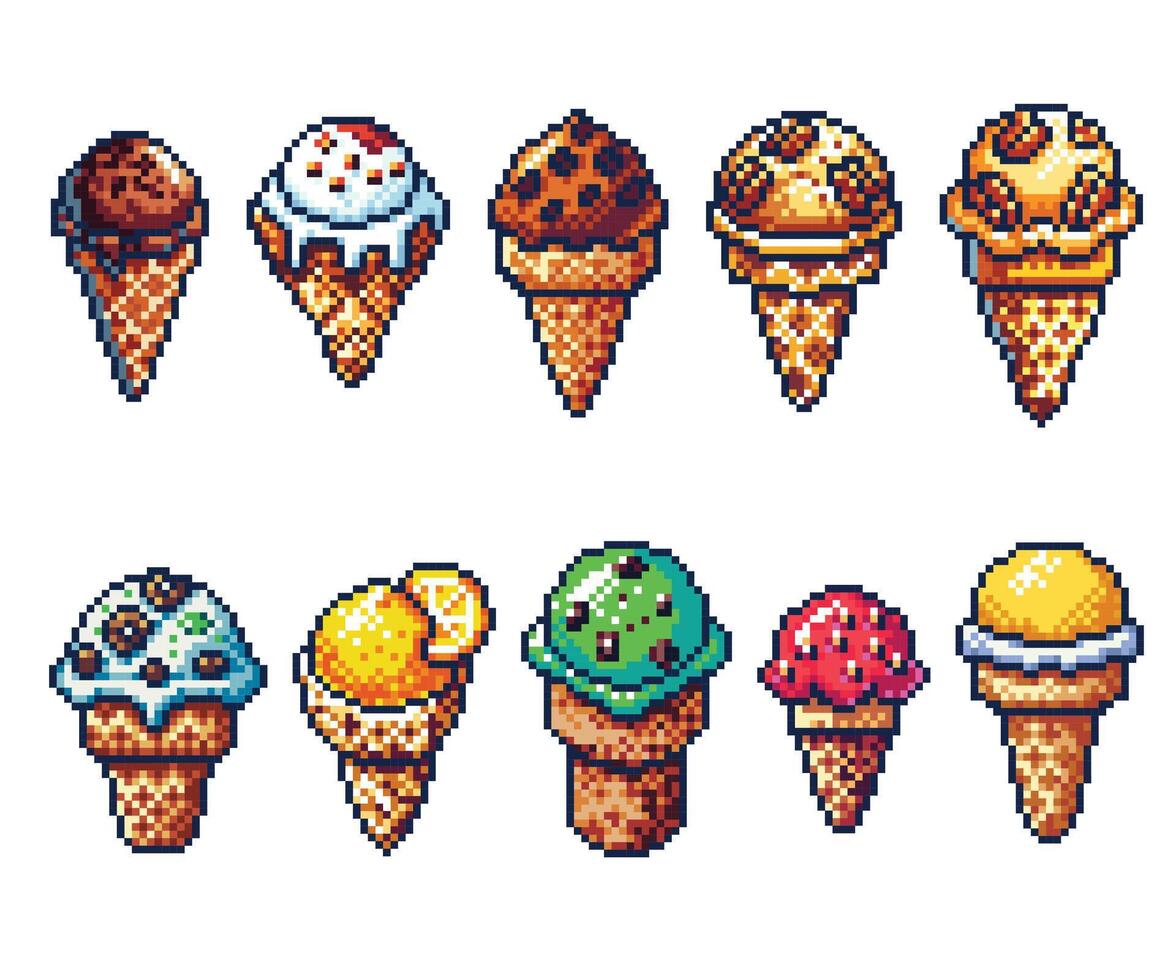 Ice cream pixel art elements for the summer season vector