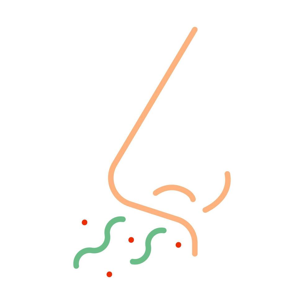 Nose with smell particles line icon. Olfactory system, scent detection, allergy, breathing, nasal, odor, sense, particles, nose, line, icon, smell vector